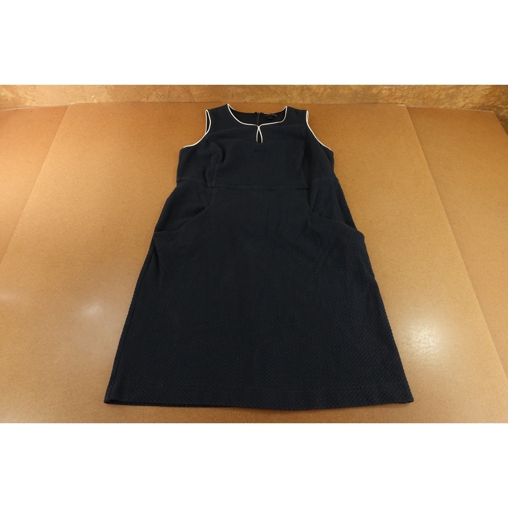 Lands End Womens 18W Navy Textured‎ White Trim Pocketed Sleeveless Shift Dress